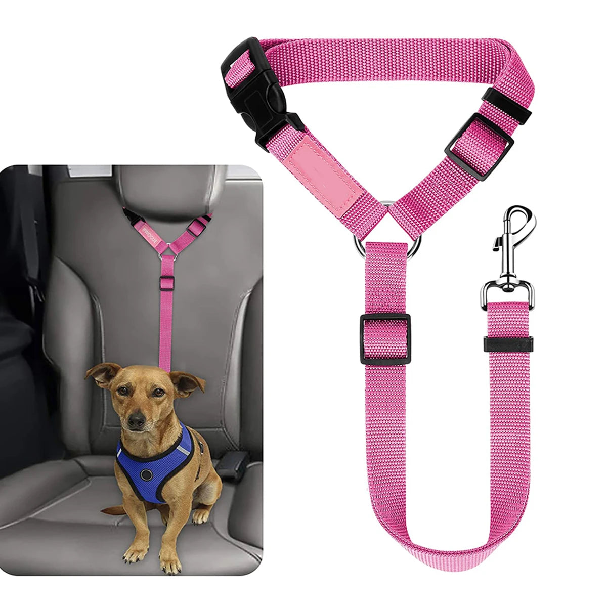 Adjustable Pet Seat Belt with Car Headrest Restraint for Dogs & Cats