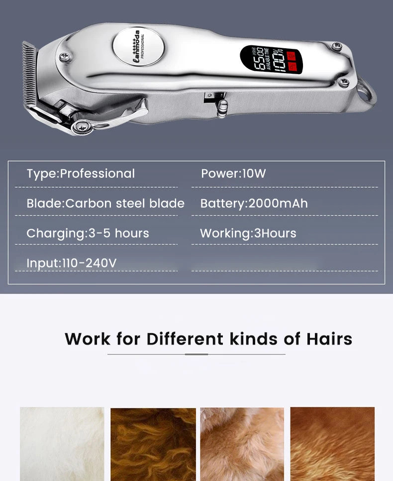 Professional Pet Hair Clipper – All-Metal Rechargeable Dog & Cat Grooming Trimmer