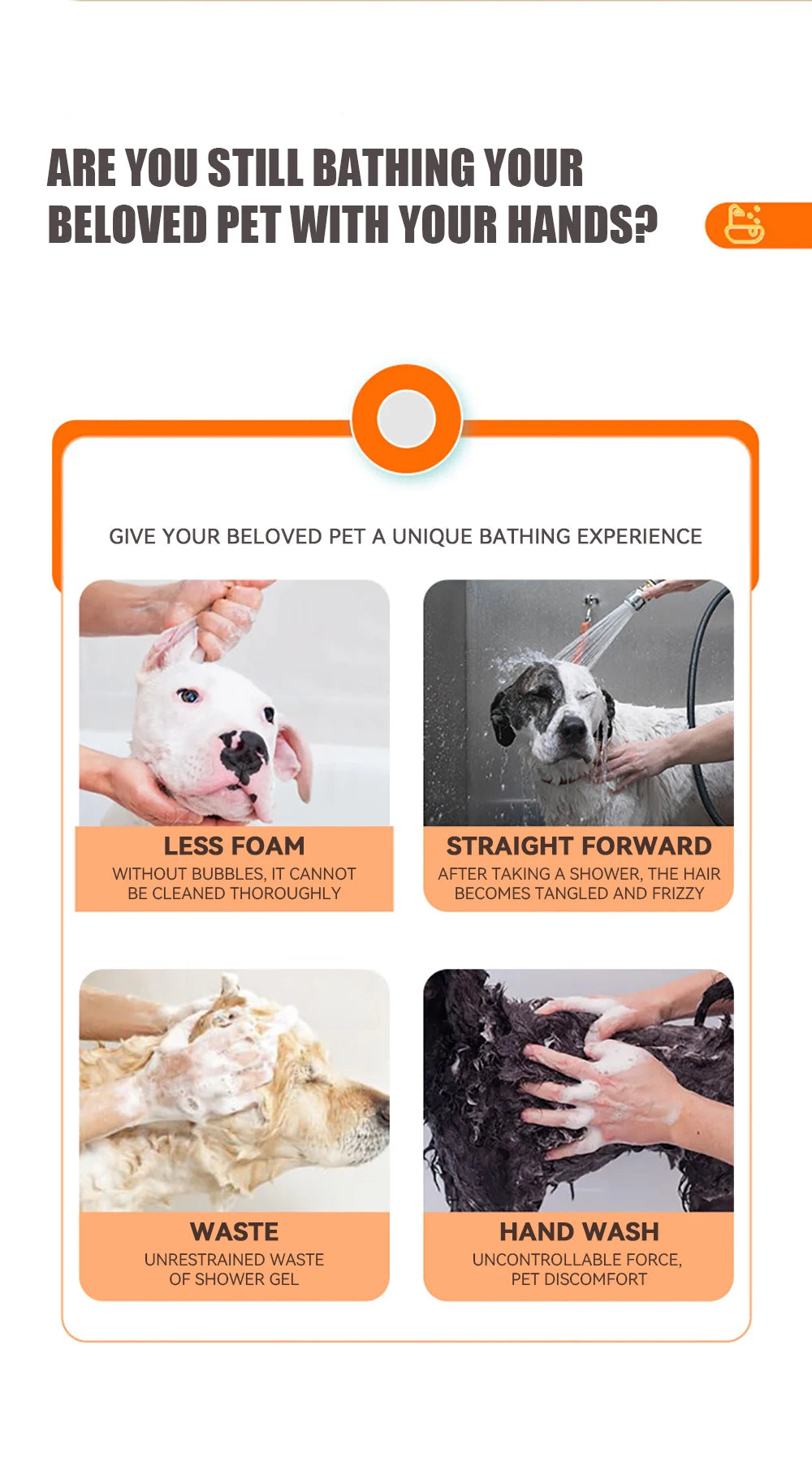 Dog Bathing & Massage Brush with Shampoo Dispenser – Soft Silicone Bristles