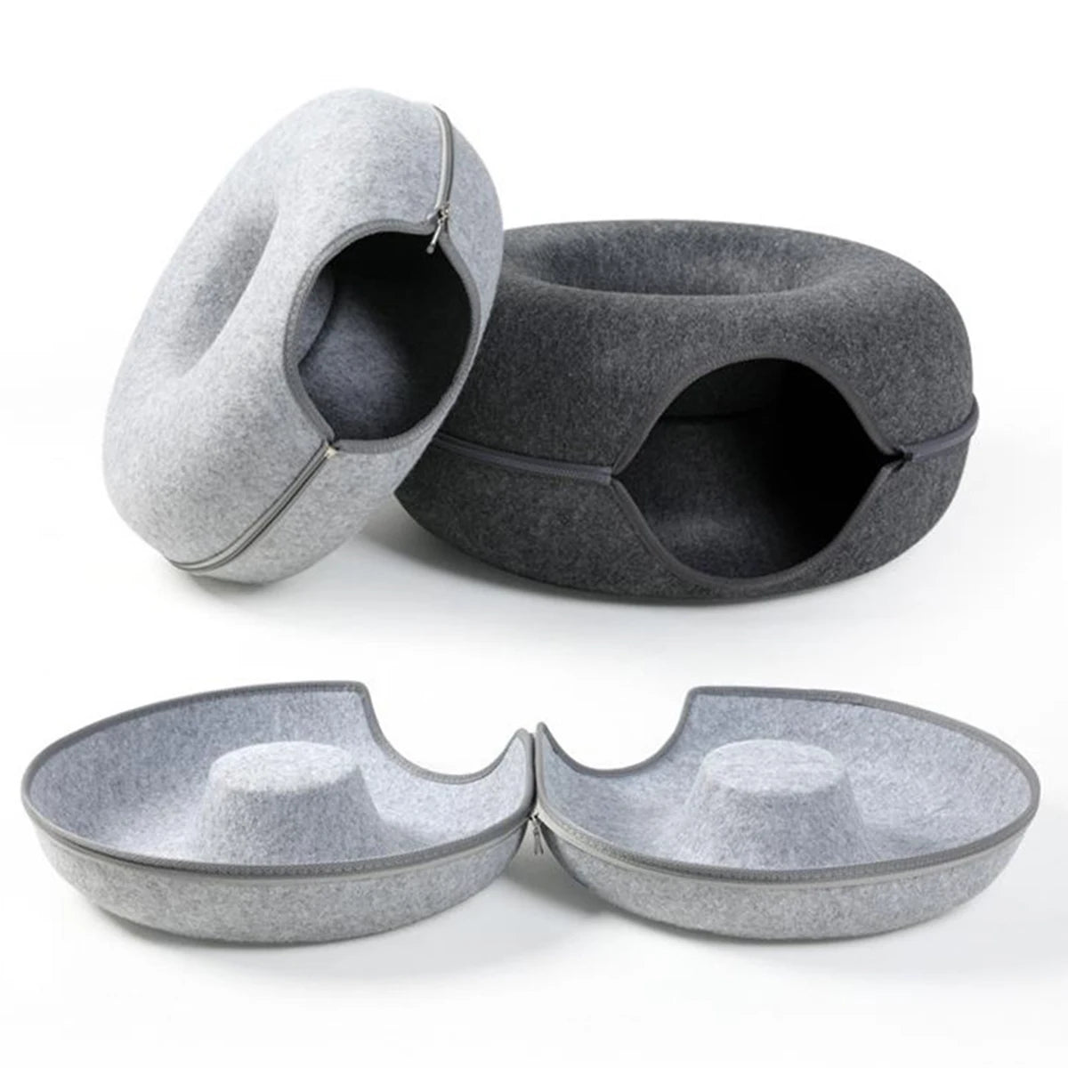 2-in-1 Felt Donut Cat Bed & Tunnel with Breather Hole