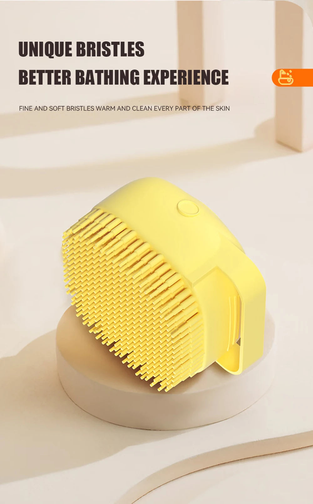 Dog Bathing & Massage Brush with Shampoo Dispenser – Soft Silicone Bristles