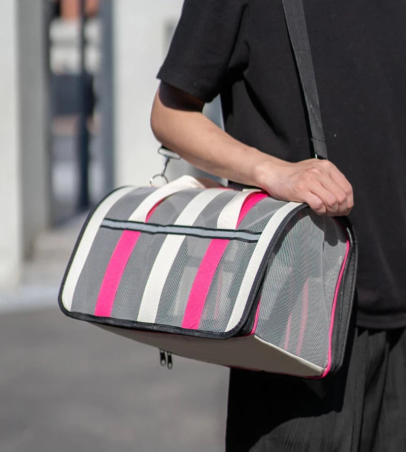 Foldable Mesh Pet Carrying Handbag for Cats & Small to Medium Dogs