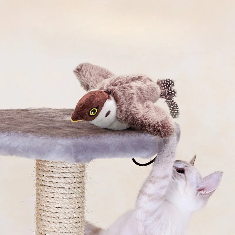 Rechargeable Touch-Sensitive Chirping Plush Bird Toy for Cats