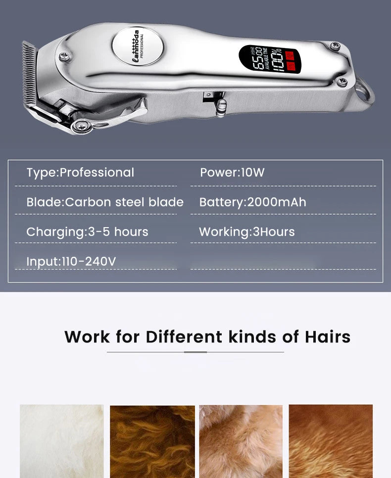 Professional Pet Hair Clipper – All-Metal Rechargeable Dog & Cat Grooming Trimmer