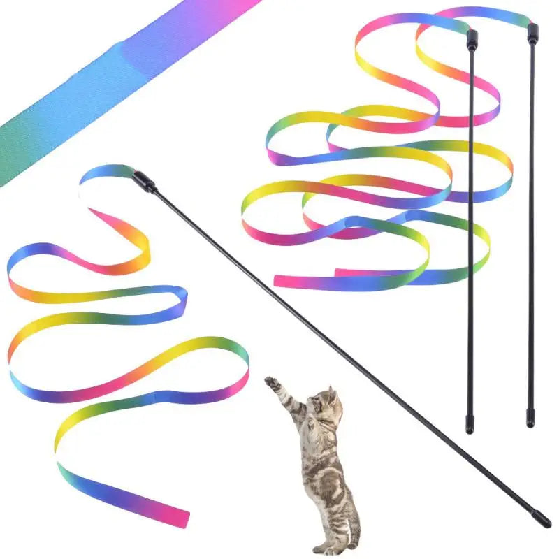 Rainbow Strips Cat Teaser Wand – Interactive Play Toy