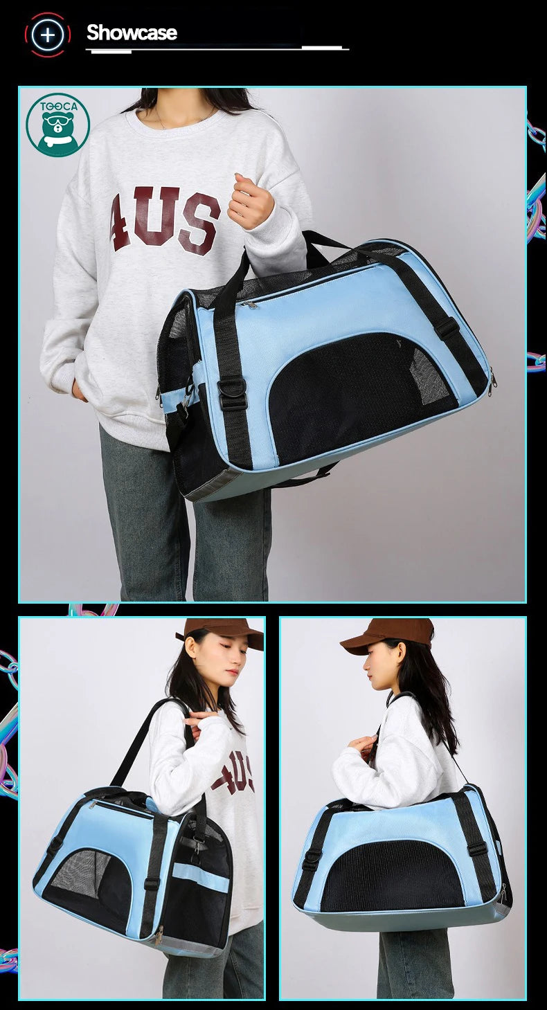 Foldable Mesh Pet Carrier Bag – Portable Travel Handbag for Cats & Small Dogs