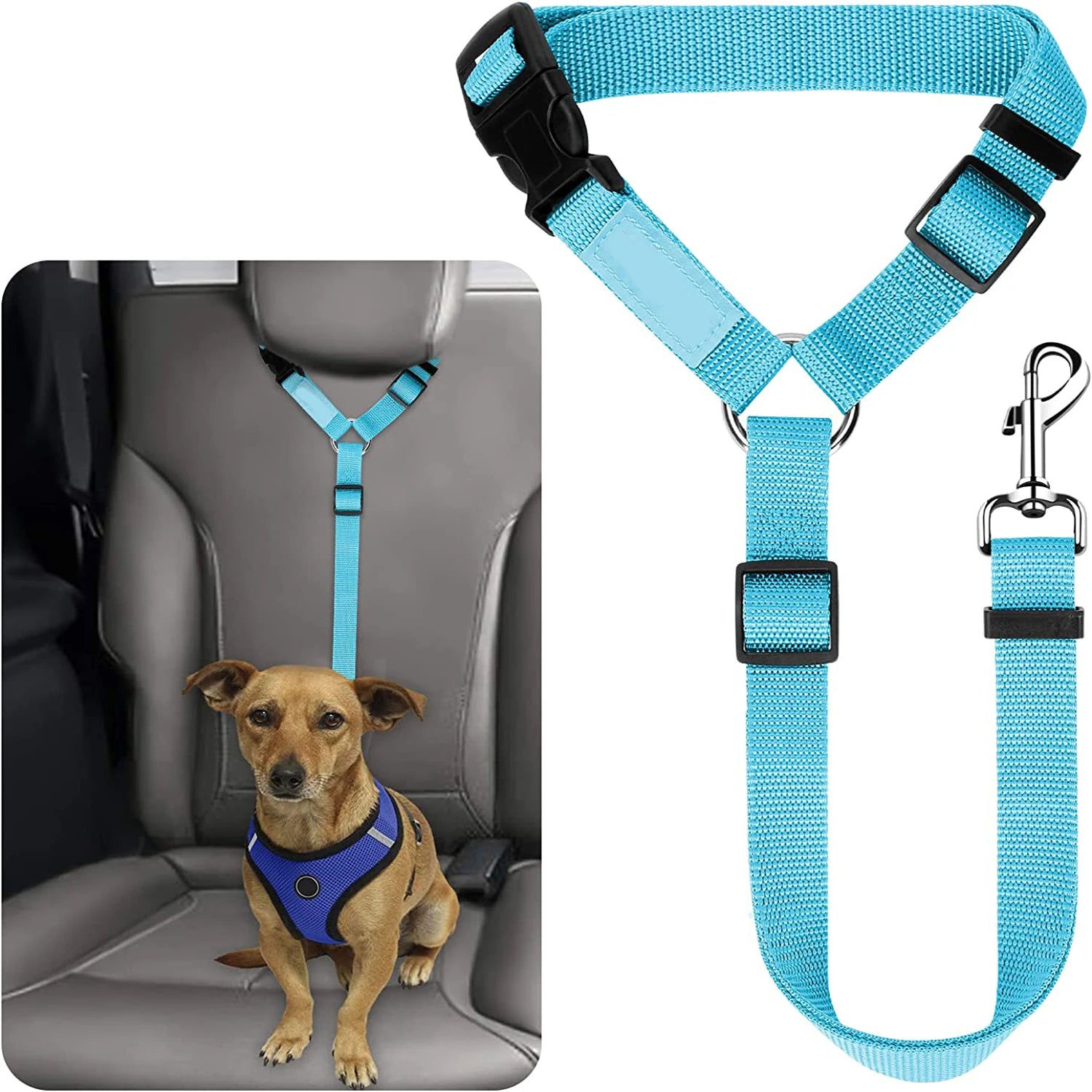 Adjustable Pet Seat Belt with Car Headrest Restraint for Dogs & Cats