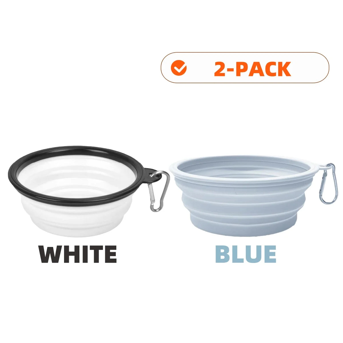 2PCS Collapsible Silicone Pet Bowls – Portable Folding Food & Water Dishes with Carabiners