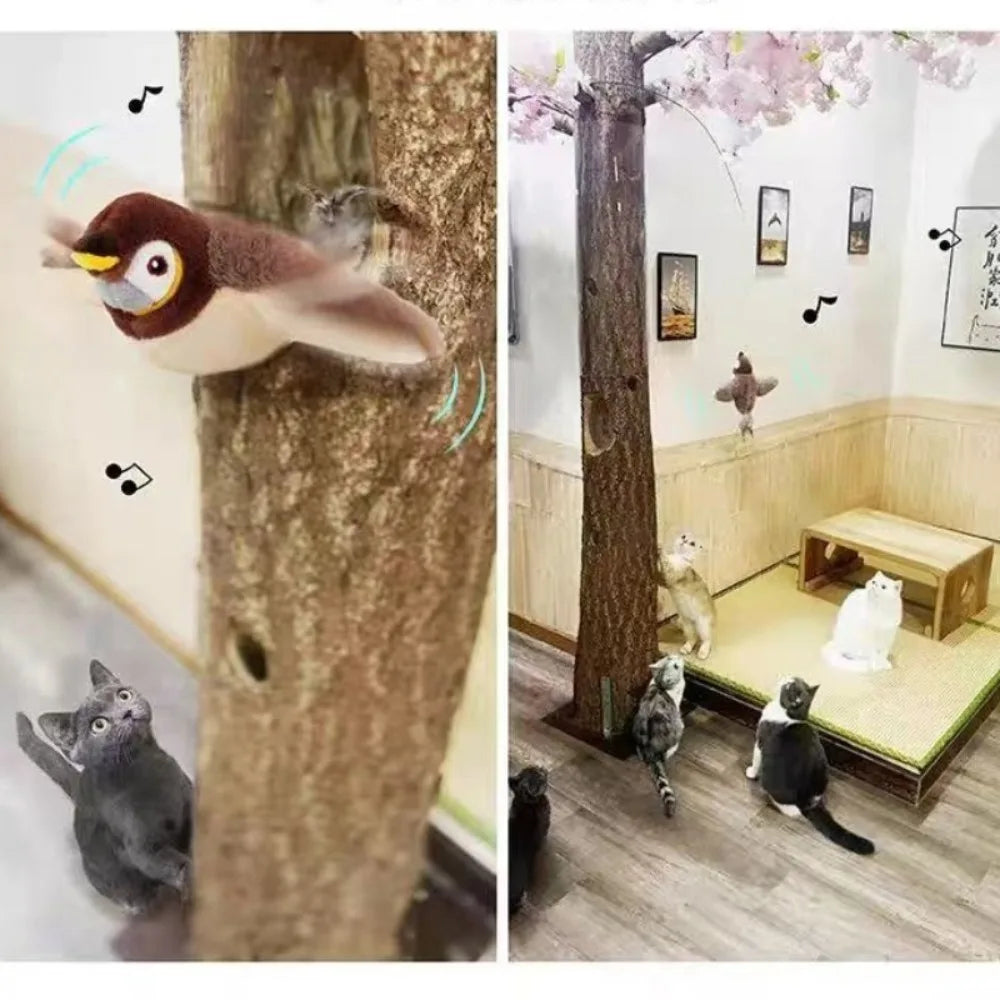 Rechargeable Touch-Sensitive Chirping Plush Bird Toy for Cats
