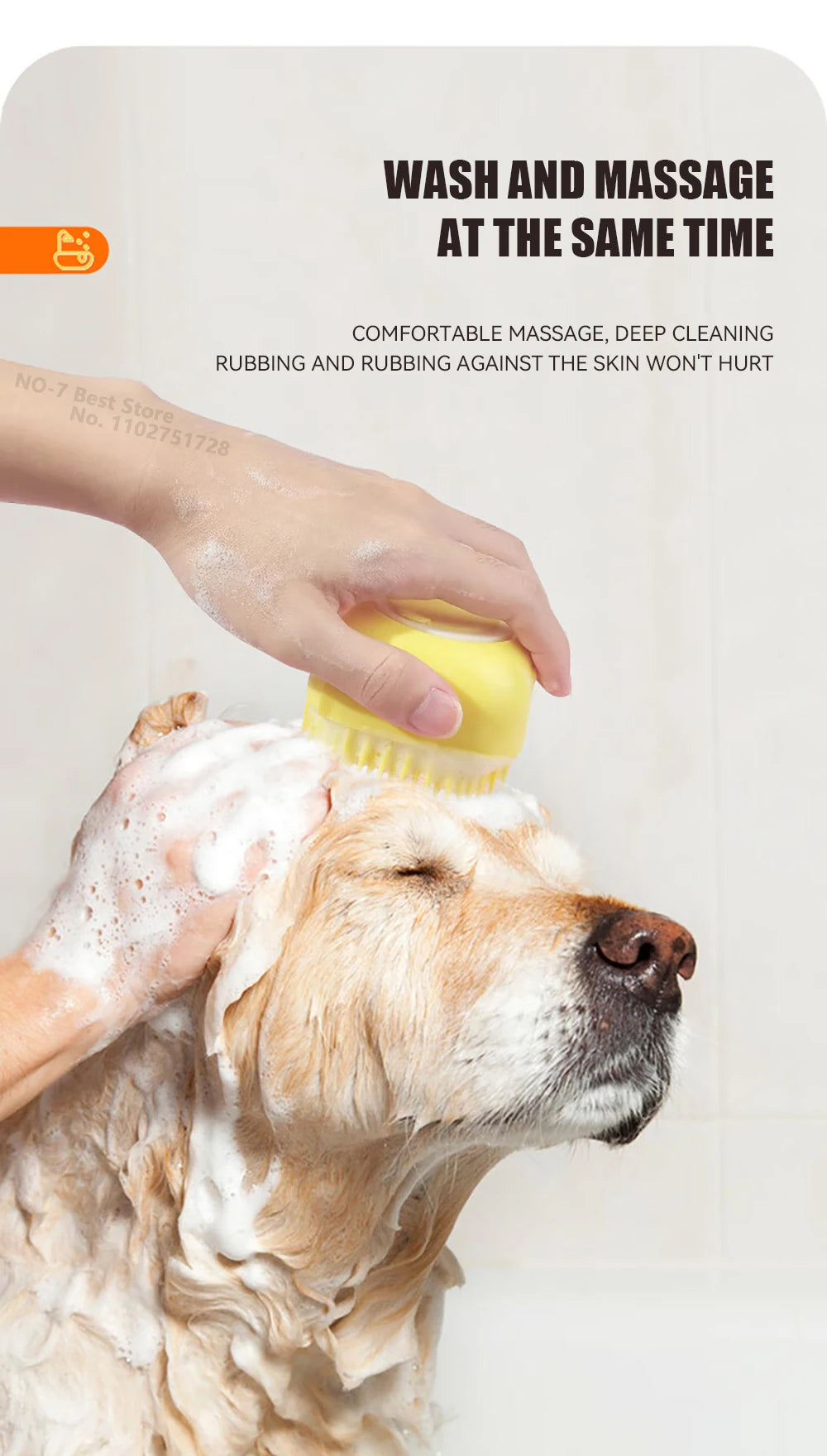 Dog Bathing & Massage Brush with Shampoo Dispenser – Soft Silicone Bristles