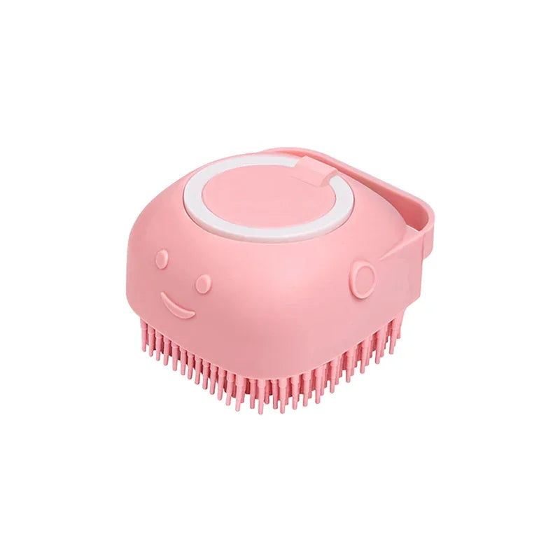 Dog Bathing & Massage Brush with Shampoo Dispenser – Soft Silicone Bristles