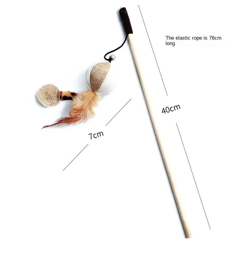 Interactive Feather Teaser Wand Toy for Cats – Wooden Rod