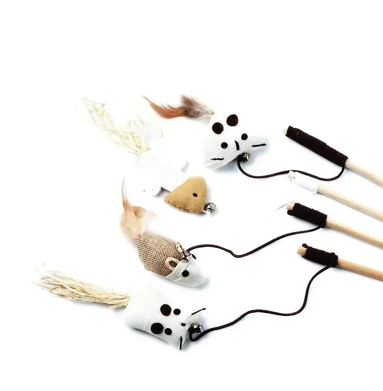 Interactive Feather Teaser Wand Toy for Cats – Wooden Rod