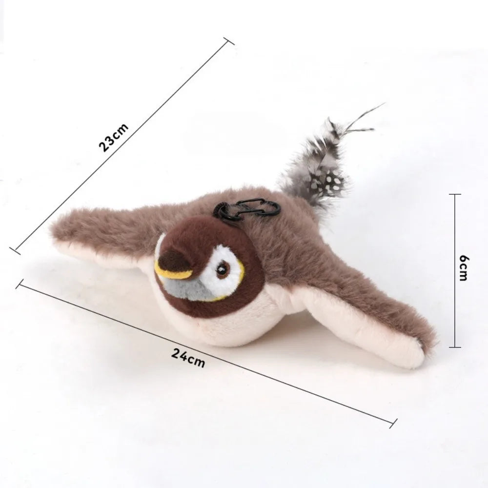 Rechargeable Touch-Sensitive Chirping Plush Bird Toy for Cats