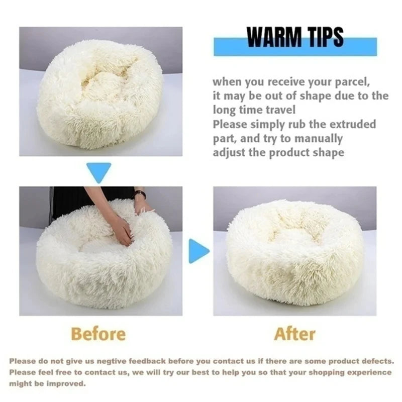 Round Plush Pet Bed – Winter Warm Sofa for Cats & Dogs