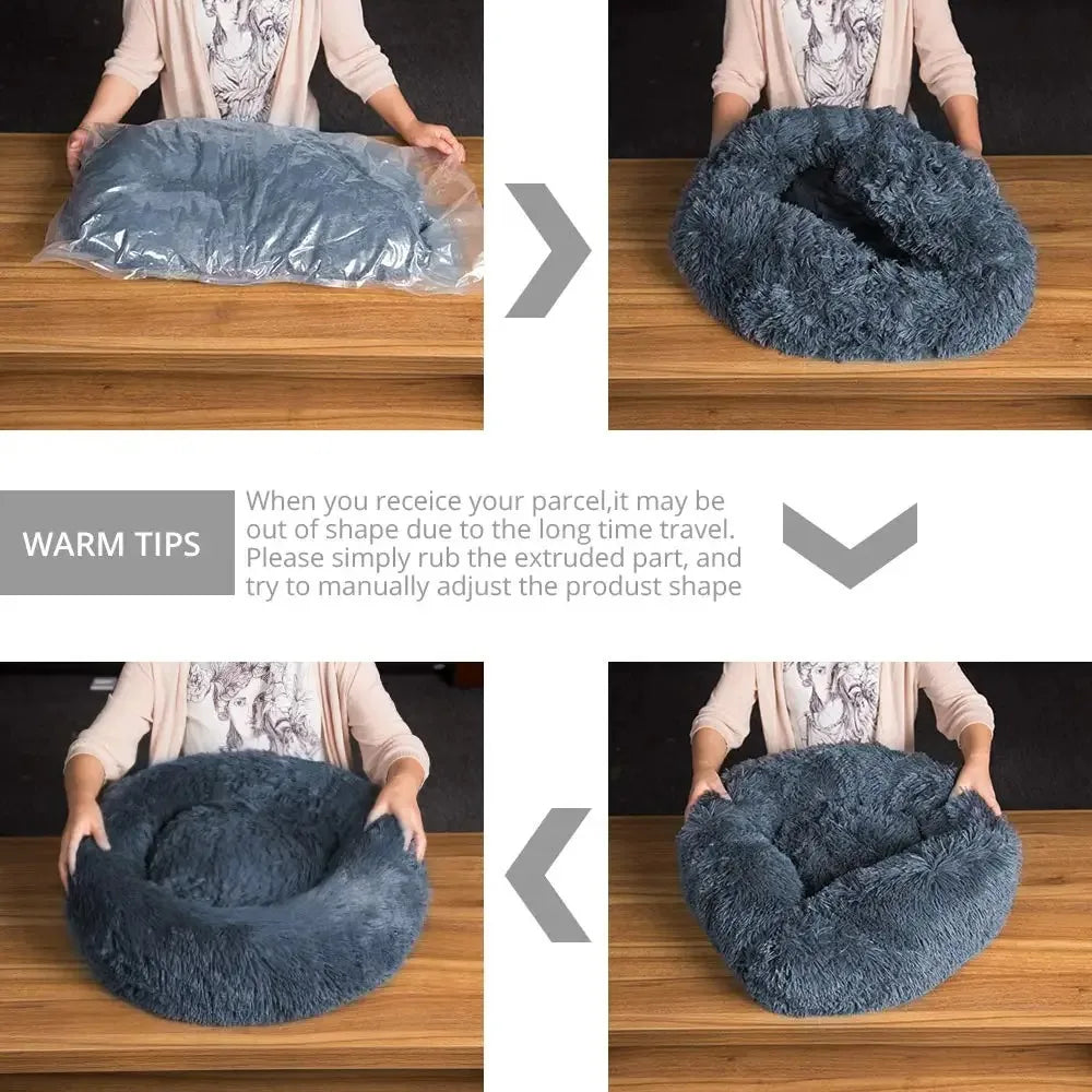 Round Plush Pet Bed – Winter Warm Sofa for Cats & Dogs