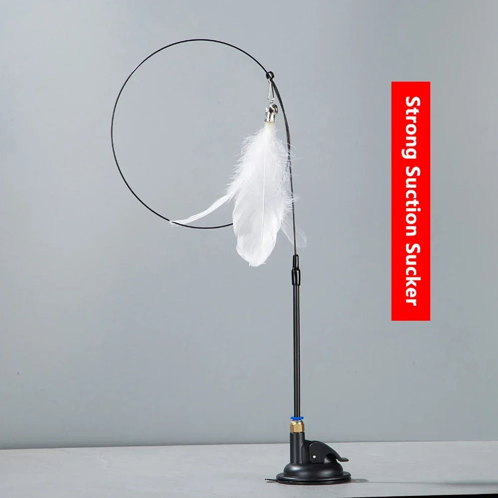 Cat Teaser Stick with Bell & Suction Cup – Durable Feather Toy