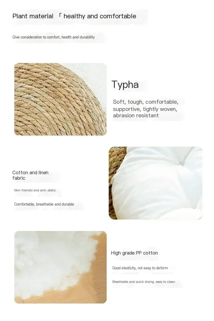 Hand-Woven Rattan Cat Nest with Removable Pad – All-Season Bed