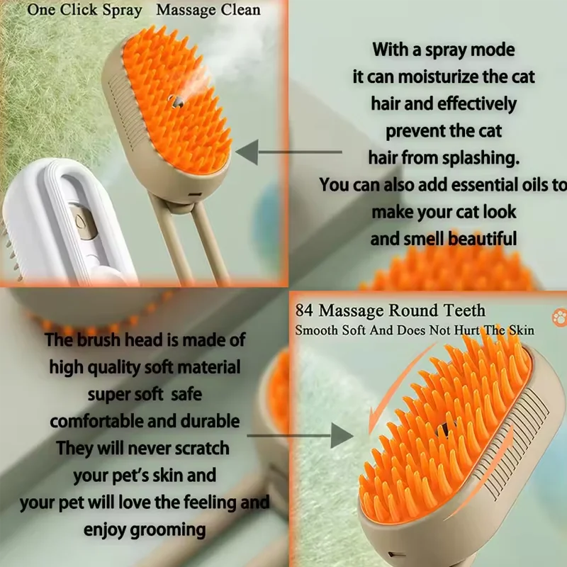 3-in-1 Electric Pet Hair Brush with Steam & Massage