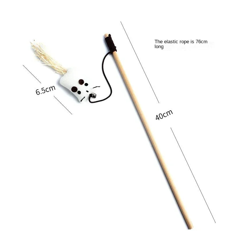 Interactive Feather Teaser Wand Toy for Cats – Wooden Rod