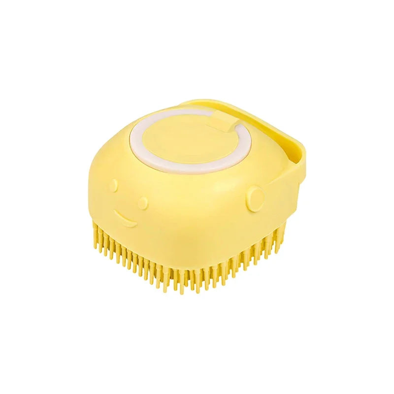 Dog Bathing & Massage Brush with Shampoo Dispenser – Soft Silicone Bristles