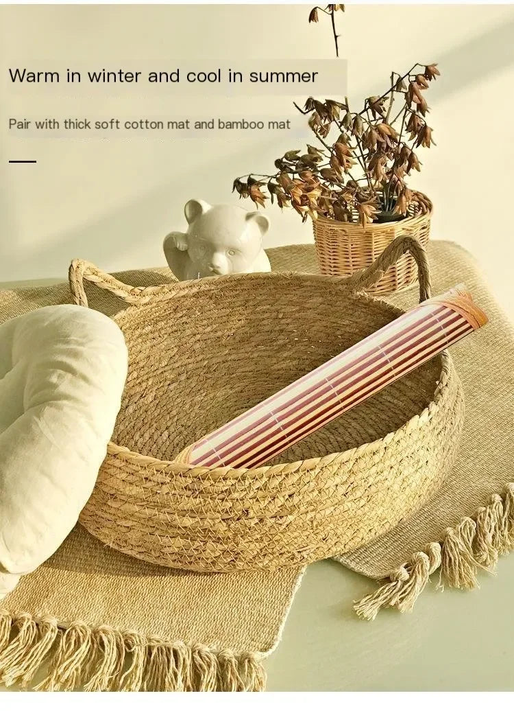 Hand-Woven Rattan Cat Nest with Removable Pad – All-Season Bed
