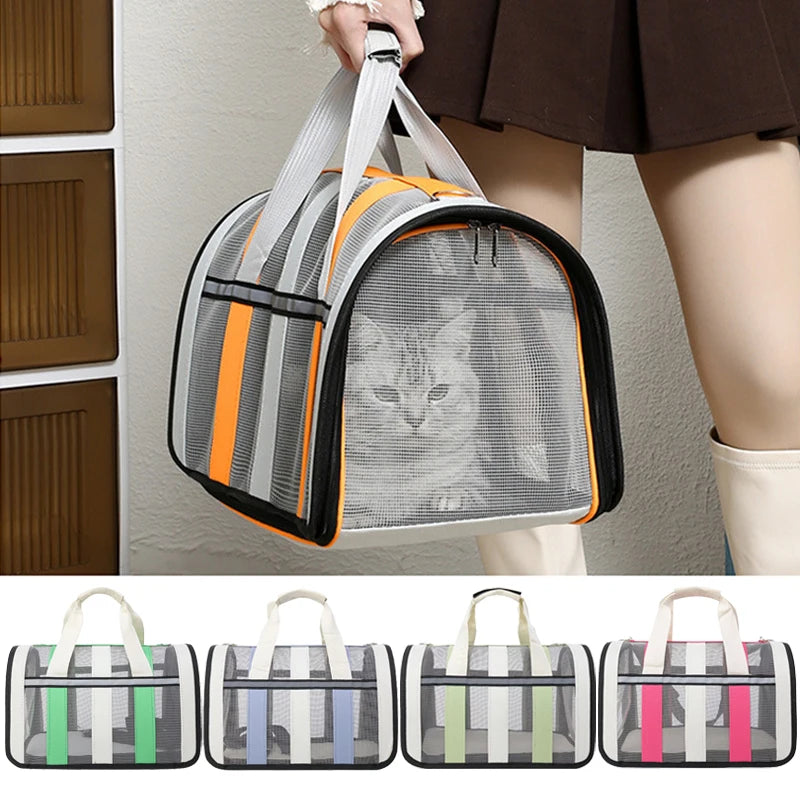 Foldable Mesh Pet Carrying Handbag for Cats & Small to Medium Dogs