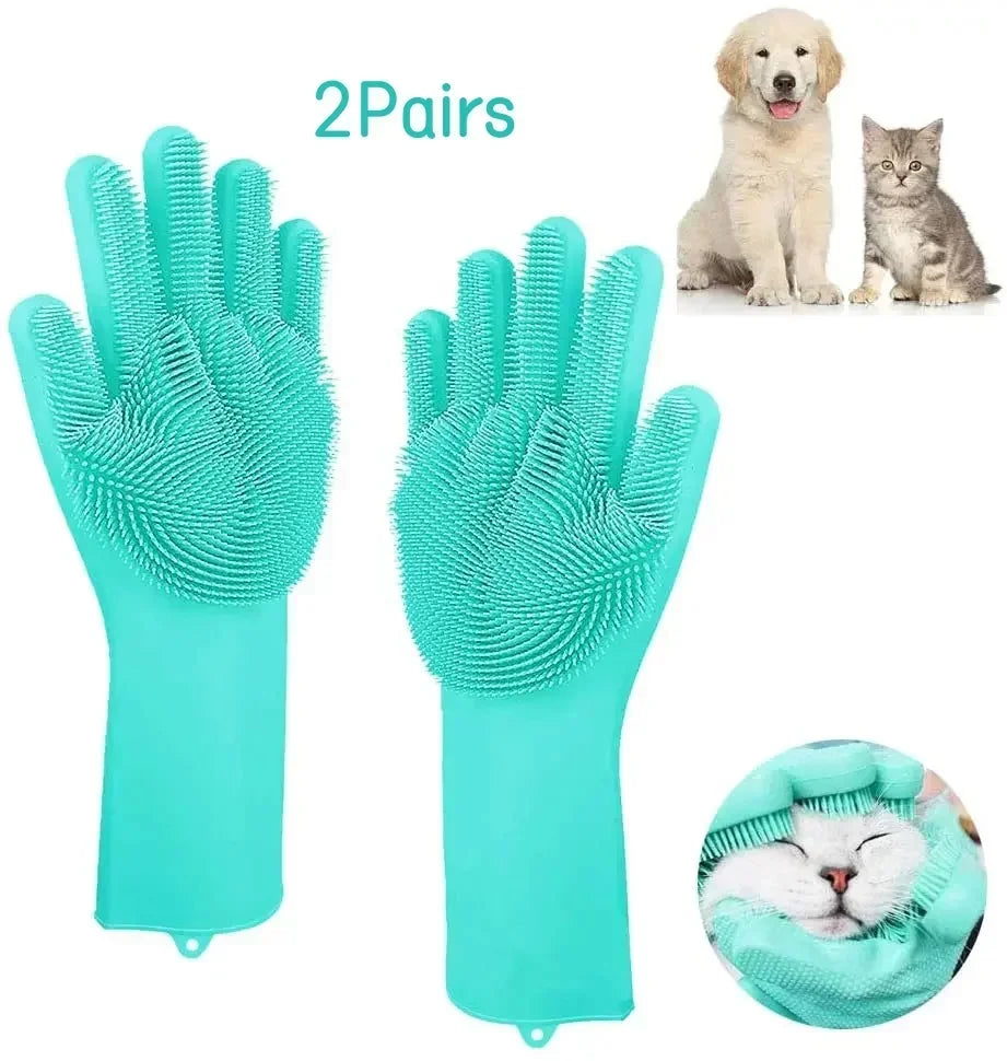 Pet Grooming & Bathing Gloves – Silicone Hair Removal Scrubber for Dogs & Cats