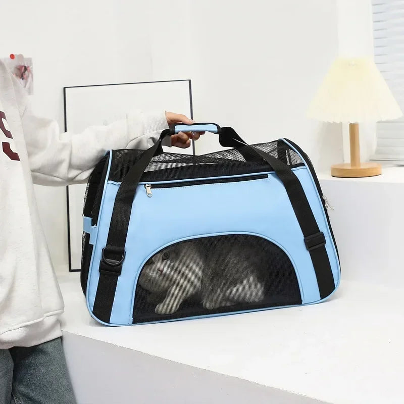Foldable Mesh Pet Carrier Bag – Portable Travel Handbag for Cats & Small Dogs
