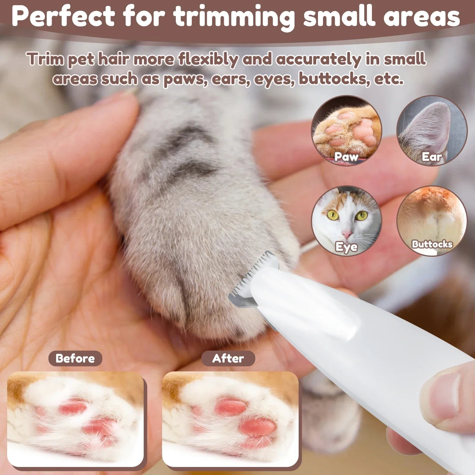 Waterproof Dog Paw Trimmer with LED Light & Display – 18mm Blade Grooming Clippers