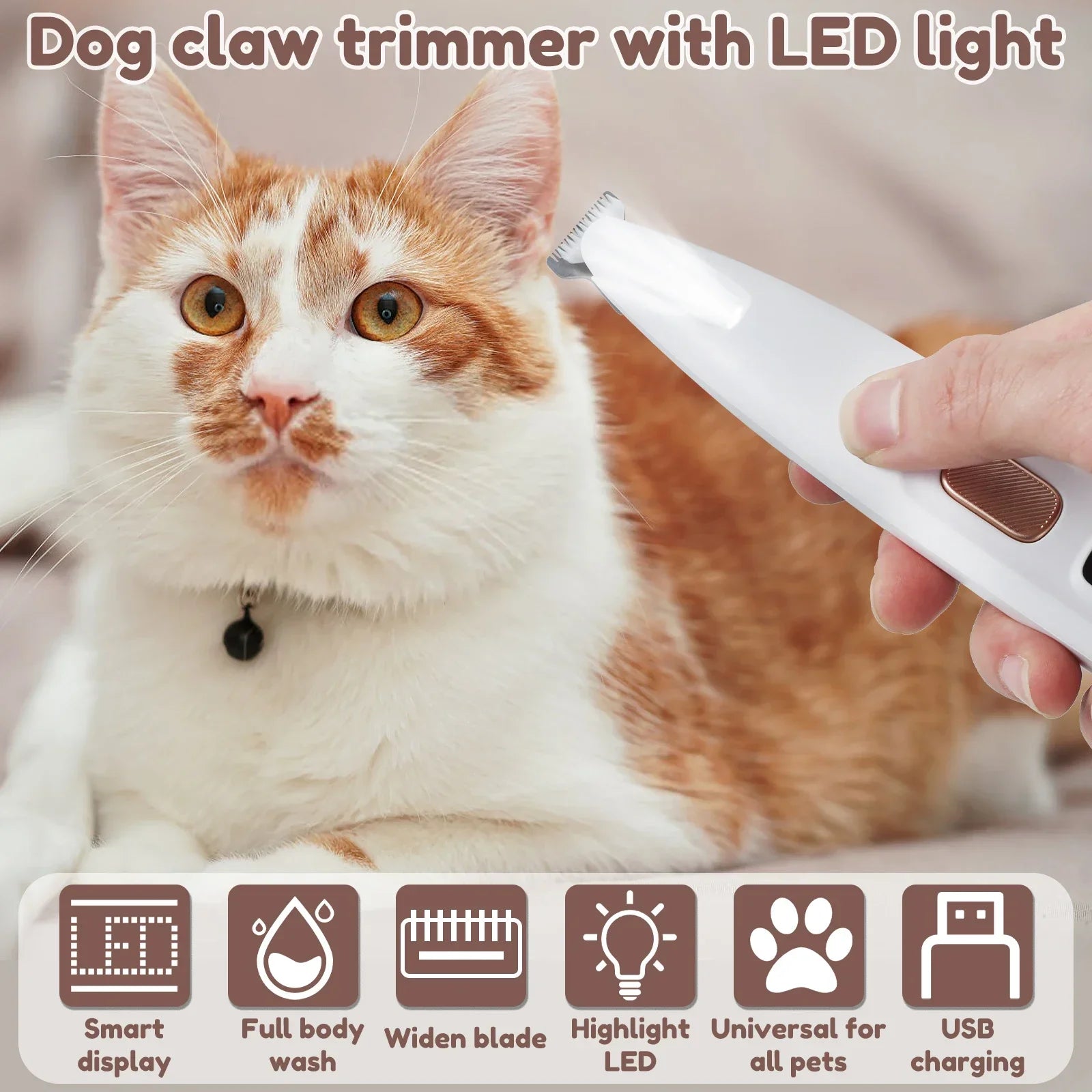 Waterproof Dog Paw Trimmer with LED Light & Display – 18mm Blade Grooming Clippers