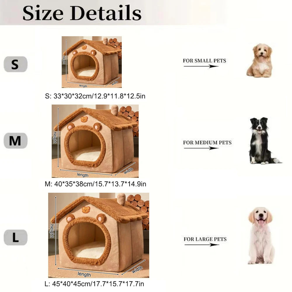 Four-Season Enclosed Pet Bed – Teddy Bear Style for Cats & Small Dogs