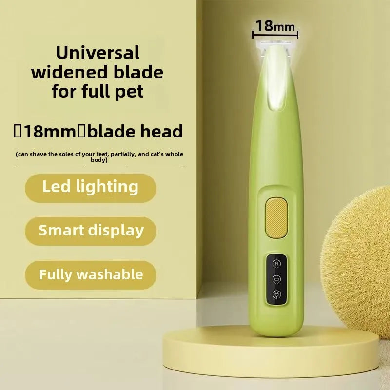 Waterproof Dog Paw Trimmer with LED Light & Display – 18mm Blade Grooming Clippers