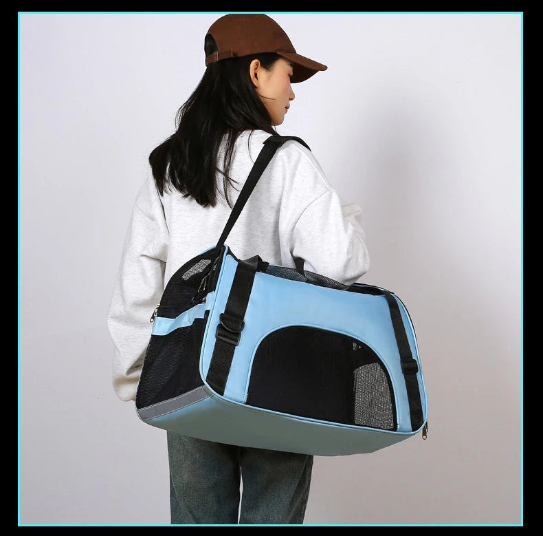 Foldable Mesh Pet Carrier Bag – Portable Travel Handbag for Cats & Small Dogs
