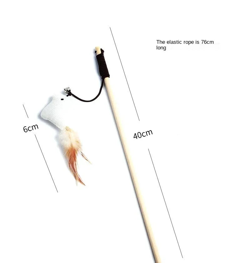 Interactive Feather Teaser Wand Toy for Cats – Wooden Rod