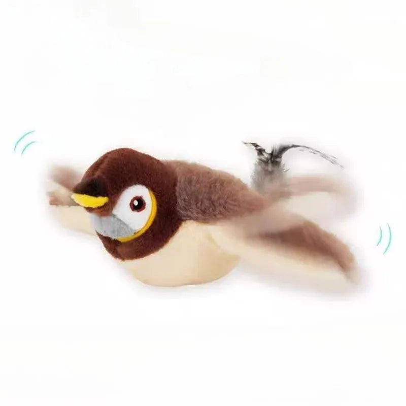 Rechargeable Touch-Sensitive Chirping Plush Bird Toy for Cats