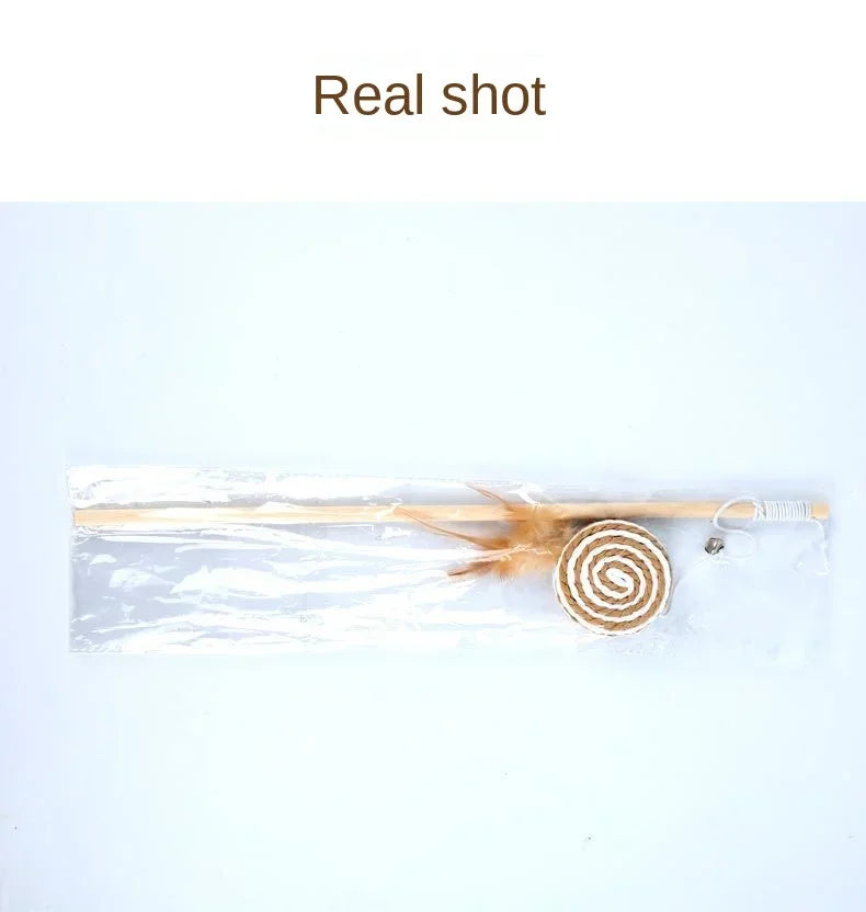 Interactive Feather Teaser Wand Toy for Cats – Wooden Rod