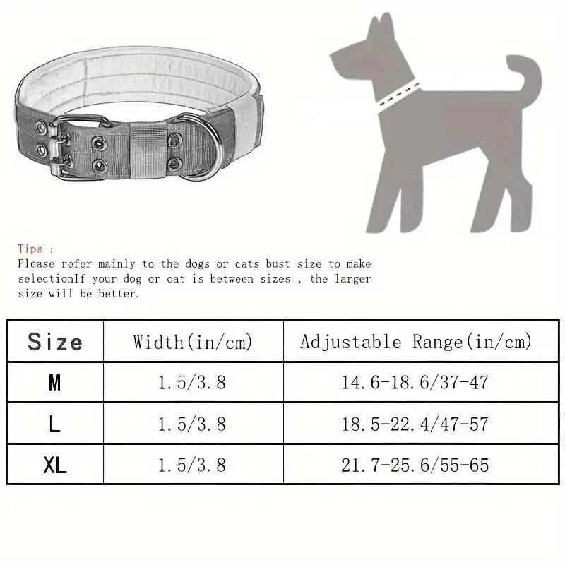 Adjustable Tactical Nylon Dog Collar for Medium & Large Dogs