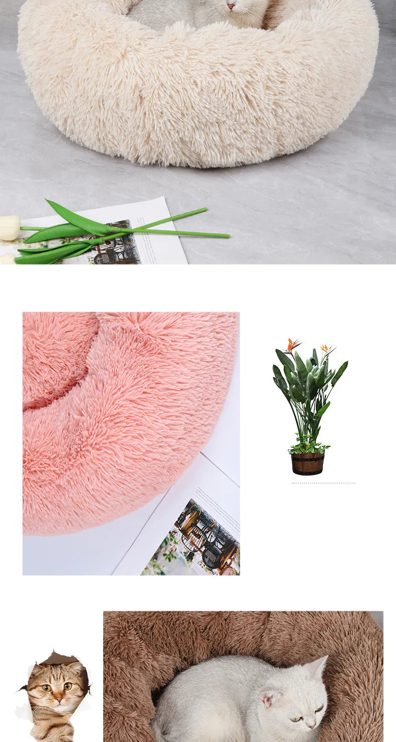 Plush Round Pet Bed – Warm, Washable Nest for Cats & Small Dogs