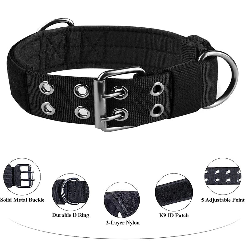 Adjustable Tactical Nylon Dog Collar for Medium & Large Dogs