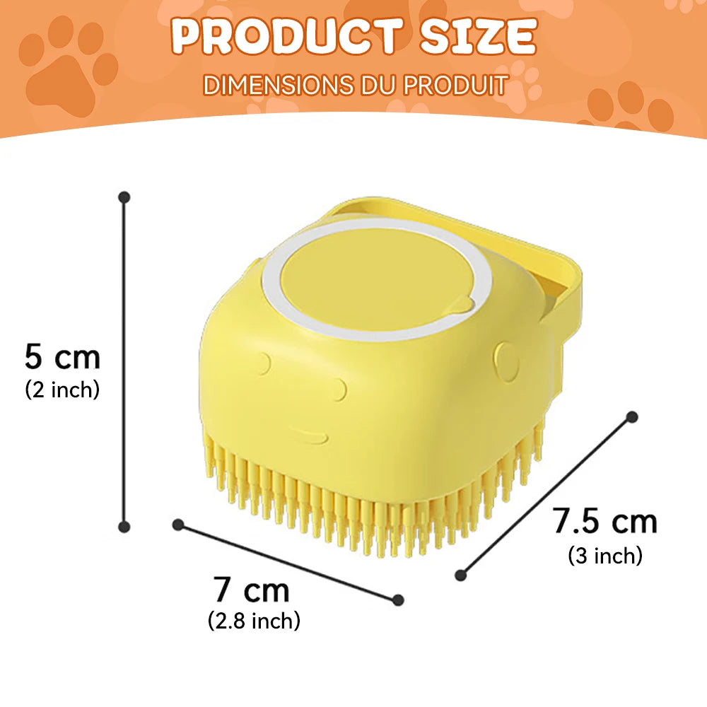 Dog Bathing & Massage Brush with Shampoo Dispenser – Soft Silicone Bristles