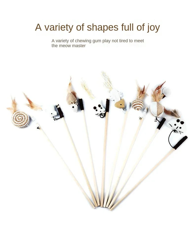 Interactive Feather Teaser Wand Toy for Cats – Wooden Rod