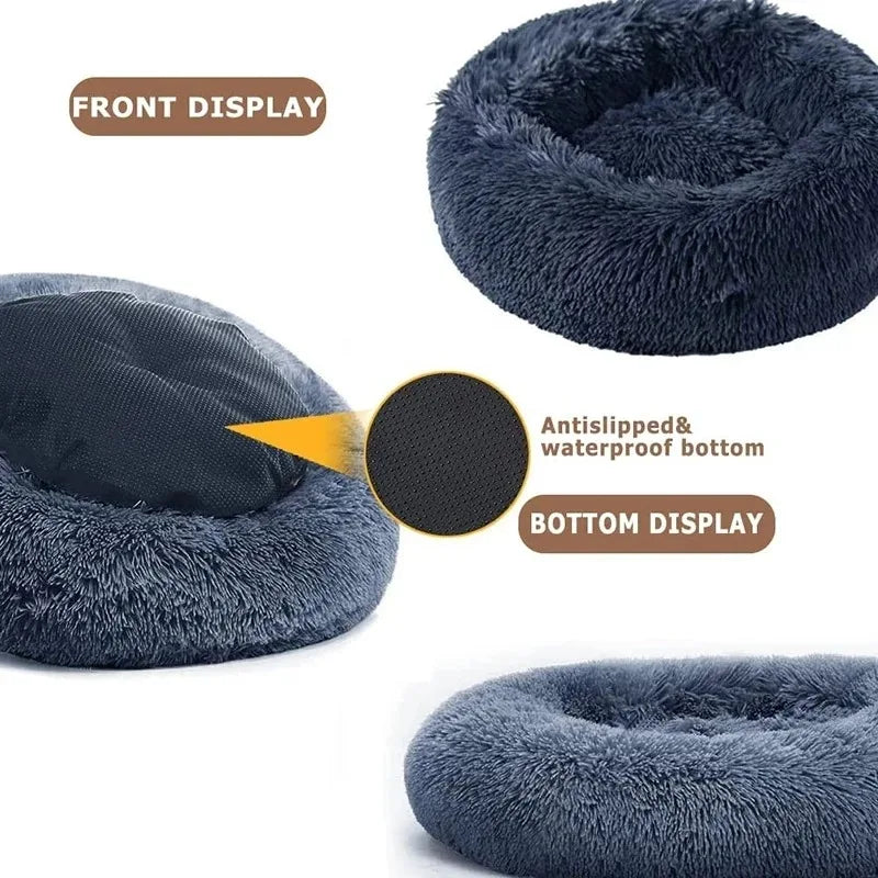 Round Plush Pet Bed – Winter Warm Sofa for Cats & Dogs