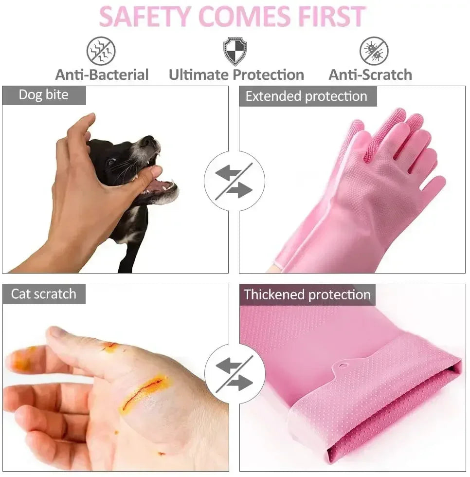 Pet Grooming & Bathing Gloves – Silicone Hair Removal Scrubber for Dogs & Cats