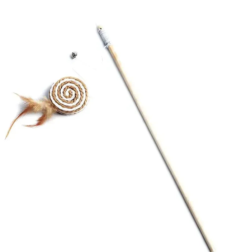 Interactive Feather Teaser Wand Toy for Cats – Wooden Rod