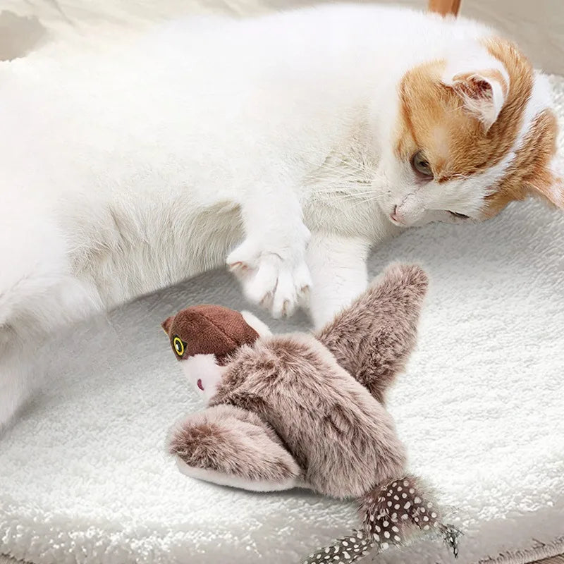 Rechargeable Touch-Sensitive Chirping Plush Bird Toy for Cats