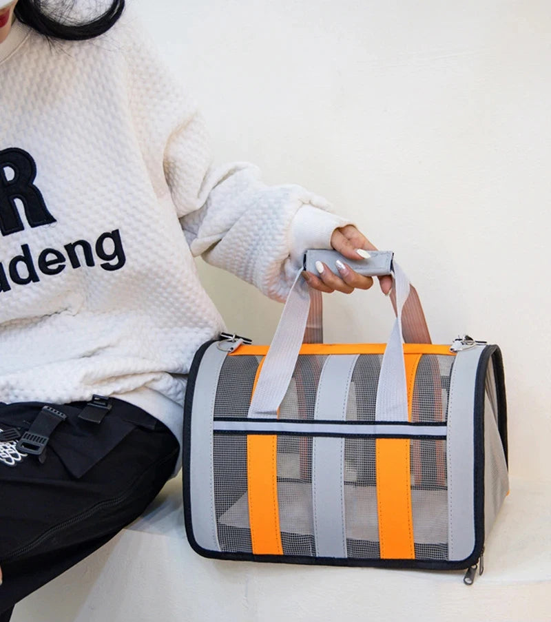 Foldable Mesh Pet Carrying Handbag for Cats & Small to Medium Dogs
