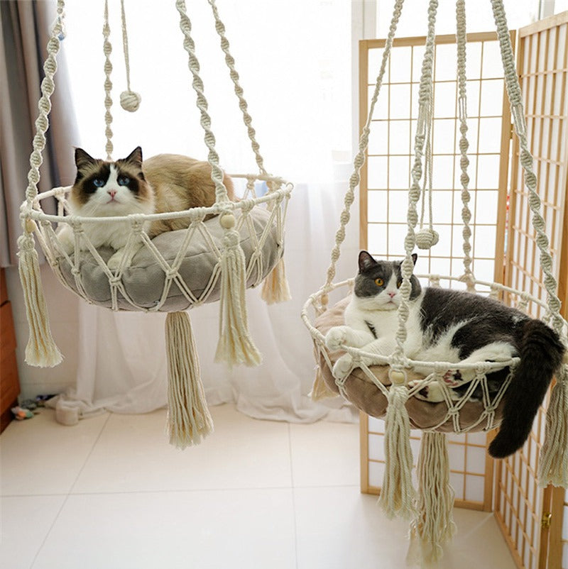 Hand-Woven Cotton Rope Cat Hammock Swing – Hanging Indoor Pet Nest