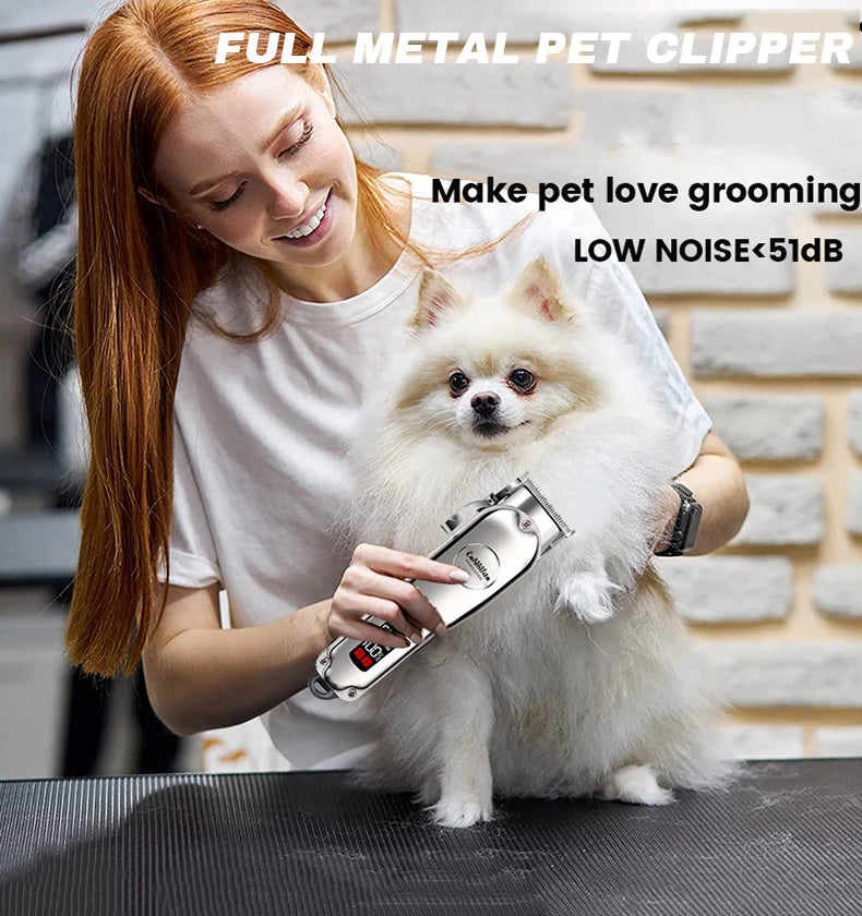 Professional Pet Hair Clipper – All-Metal Rechargeable Dog & Cat Grooming Trimmer