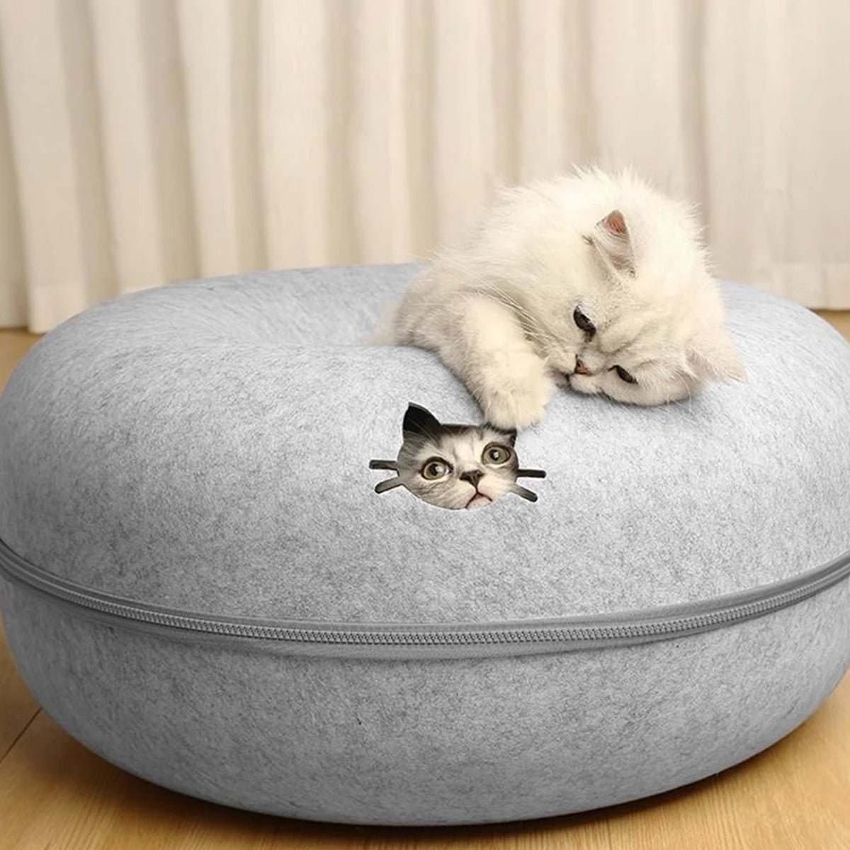 2-in-1 Felt Donut Cat Bed & Tunnel with Breather Hole